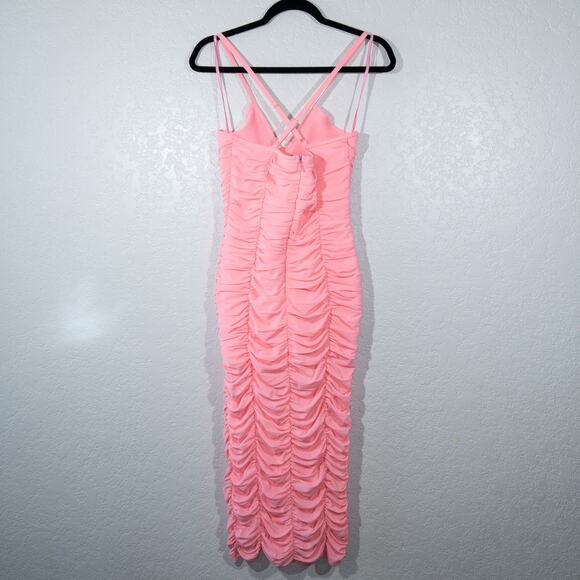 NWT Elliatt Sugarpink‎ Bodycon Katarina Ruched Mesh Midi Dress Small - Picture 6 of 6